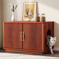 Amunrbrek 31.5" Walnut Fluted Cat Litter Box Enclosure Furniture Cabinet