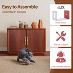Amunrbrek 31.5" Walnut Fluted Cat Litter Box Enclosure Furniture Cabinet