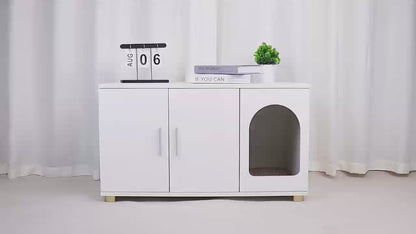 Cat Litter Box Enclosure Furniture, Modern Stackable Litter Box Cabinet with Cat Scratch Mat, Side Table