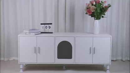 Amunrbrek Double Litter Box Enclosure Cabinet – Extra-Large Hidden Furniture with Motion Light & Cat Door