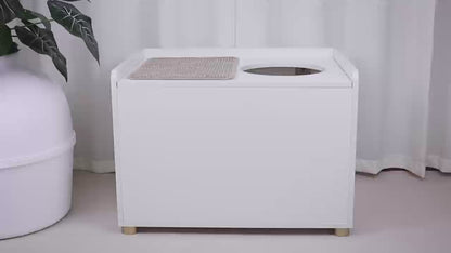 Amunrbrek Modern Cat Litter Box Enclosure Cabinet with Scratch Mat – Front Entry Hidden Cat Furniture